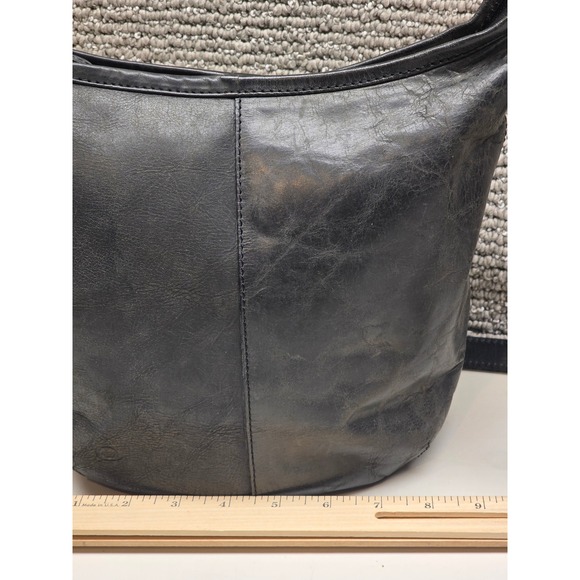 Born Black Distressed Leather Crossbody Bucket Bag Womens Hobo Shoulder Purse - Picture 8 of 10